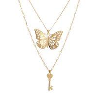 Accessoires De Papillon Dames Simple Papillon Clé Pendentif Collier Serrure De Porte Multi-couche Pendentif Chaîne De Chandail En Gros Nihaojewelry main image 6