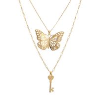 Butterfly Accessories Ladies Simple Butterfly Key Pendant Necklace Door Lock Multi-layer Pendant Sweater Chain Wholesale Nihaojewelry main image 6