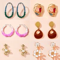 Lady Style Niche Color Geometric Design Circle Flower Pearl Earrings Mori Cute Student Earrings Wholesale Nihaojewelry main image 1