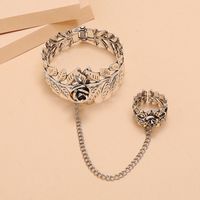 Fashion Trend Carved Rose Leaf Set Simple Retro Punk Style Exaggerated Bracelet Ring Set Wholesale Nihaojewelry main image 4