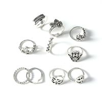 Jewelry Bohemian Retro Alloy Ring Fashion Simple Leaf Palm Hollow 10 Piece Set Wholesale Nihaojewelry main image 6