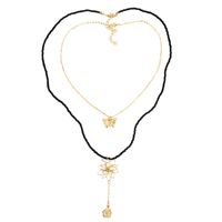 Bohème Fleur Longues Perles De Riz Deux Colliers Multicouches Mode Papillon Fait Main Pendentif Bijoux En Gros Nihaojewelry sku image 1