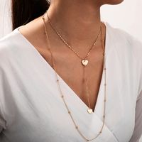 New Creative Fashion Alloy Multi-layer Round Bead Love Tassel Necklace Heart-shaped Sweater Chain Wholesale Nihaojewelry sku image 1