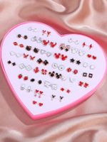 New Fashion Simple Style Black And White Love Gift Box Set 36 Pairs Of Earrings Wholesale Nihaojewelry main image 4