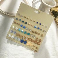 Korean 30 Pairs Of Earrings Suit Imitation Zircon Love Flower Diamond Pearl Earrings Wholesale Nihaojewelry main image 4