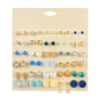 Korean 30 Pairs Of Earrings Suit Imitation Zircon Love Flower Diamond Pearl Earrings Wholesale Nihaojewelry main image 6