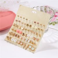 Hot Sale  South Korea 30 Pairs Of Alloy Leaves Resin Pink Flowers Geometric Earrings Wholesale Nihaojewelry main image 3