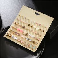 Hot Sale  South Korea 30 Pairs Of Alloy Leaves Resin Pink Flowers Geometric Earrings Wholesale Nihaojewelry main image 5