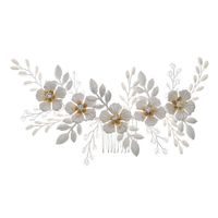 Nouveau Coréen Blanc Fleur Feuille Peigne Plaine Et Élégante Coiffure Perlée Mariée Mariage Cheveux Peigne En Gros Nihaojewelry main image 6