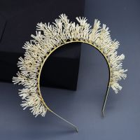 Retro Handmade Beaded Queen Crown Headdress Bride Wedding Birthday Party Hair Hoop Wholesale Nihaojewelry main image 3