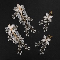 Handmade Bead Lace Clip Korean Beautiful Hair Clip Earring Set Frosted Crystal Bridal Wedding Headdress main image 3