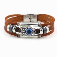 Bohemian Style Brown Cowhide Bracelet Blue Eyed Sunny Owl Beaded Multilayer Fashion Bracelet Wholesale Nihaojewelry main image 1