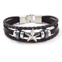 Retro Five-pointed Star Alloy Bracelet Men's Star Woven Leather Bracelet Jewelry Wholesale Nihaojewelry main image 2