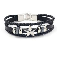 Retro Five-pointed Star Alloy Bracelet Men's Star Woven Leather Bracelet Jewelry Wholesale Nihaojewelry main image 3