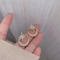 Korean Fashion Star Moon Pearl  Super Fairy  New Small Short Earrings Wholesale Nihaojewelry main image 1