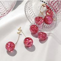 New Fashion  Cute Girl Cherries Gentle Pink Dried Flowers Cherry Earrings Wholesale Nihaojewelry main image 4