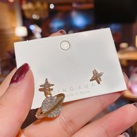 925 Silberne Nadel Asymmetrische Ohrringe Einfache Diamant Sterne Erde Ohrringe Koreanische Neue Wilde Temperament Ohrringe Frauen main image 5