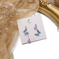 925 Silver Needle Earrings Butterfly Flowers Long Earrings Fairy Asymmetric Earrings Wholesale Nihaojewelry main image 4