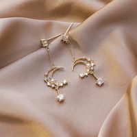 Korean 925 Silver Needle Earrings Retro Korean Sweet Moon Tassel Earrings Zircon Color Lolita Earrings Wholesale Nihaojewelry main image 3