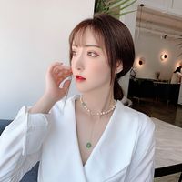 Natural Pearl Necklace Simple Retro 14k Real Gold Electroplated Emerald Buckle Clavicle Chain Wholesale Nihaojewelry main image 4