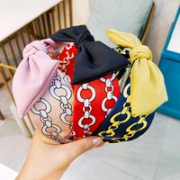 Korean Wide-brimmed Chain Printing Bow Tie Hair Hoop Retro High-end Rabbit Ear Hair Card Fabric Headband Wholesale Nihaojewelry main image 2