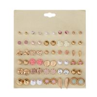 Hot Sale  South Korea 30 Pairs Of Alloy Leaves Resin Pink Flowers Geometric Earrings Wholesale Nihaojewelry sku image 1