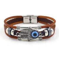 Bohemian Style Brown Cowhide Bracelet Blue Eyed Sunny Owl Beaded Multilayer Fashion Bracelet Wholesale Nihaojewelry sku image 3