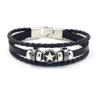 Bijoux Hommes Rétro À Cinq Branches En Alliage Étoiles Bracelet Étoiles En Cuir Tressé Bracelet En Gros Nihaojewelry sku image 1