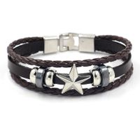 Retro Fünfzackiges Stern Legierung Armband Herren Sternförmiges Gewebtes Leder Armband, Stand, Nacht Markt, Personal Isierter Schmuck Großhandel sku image 2