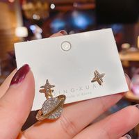 925 Silver Needle Asymmetric Earrings Simple Diamond Star  Korea New Earrings Wholesale Nihaojewelry sku image 1