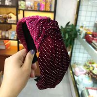 New Velvet Knotted Headband Solid Color Fabric Wide-edge Hot Diamond Hairpin Hair Accessories Wholesale Nihaojewelry sku image 1