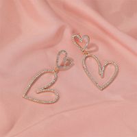 New Full Diamond Size Double Love Earrings Exaggerated Long Section Diamond Hollow Earrings Wholesale Nihaojewelry main image 4
