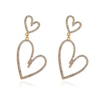 New Full Diamond Size Double Love Earrings Exaggerated Long Section Diamond Hollow Earrings Wholesale Nihaojewelry main image 6