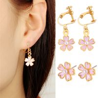 Korean Oil Pink Cherry Blossom Pearl Earrings Korean Shamrock Earring Wholesale Nihaojewelry main image 1