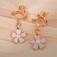 Korean Oil Pink Cherry Blossom Pearl Earrings Korean Shamrock Earring Wholesale Nihaojewelry main image 4