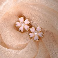 Korean Oil Pink Cherry Blossom Pearl Earrings Korean Shamrock Earring Wholesale Nihaojewelry main image 5