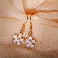 Korean Oil Pink Cherry Blossom Pearl Earrings Korean Shamrock Earring Wholesale Nihaojewelry main image 6