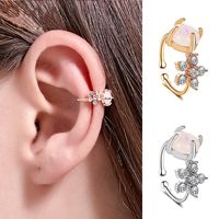 Korean New Flash Diamond Flower Earrings Sweet Pink Glass Beads Ear Clip Painless Ear Bone Clip Wholesale Nihaojewelry main image 1