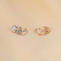 Korean New Flash Diamond Flower Earrings Sweet Pink Glass Beads Ear Clip Painless Ear Bone Clip Wholesale Nihaojewelry main image 3