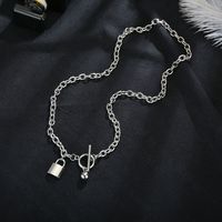 Korea Popular Hip-hop Punk Style Small Lock Necklace Titanium Steel Ball Buckle Lock Necklace Wholesale Nihaojewelry main image 5