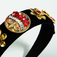 Retro Baroque Palace Style Color Rhinestone Headband Black Gold Velvet Fabric Flower Headband main image 5