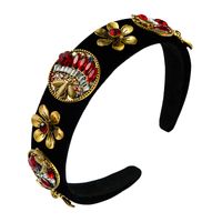 Retro Baroque Palace Style Color Rhinestone Headband Black Gold Velvet Fabric Flower Headband main image 6