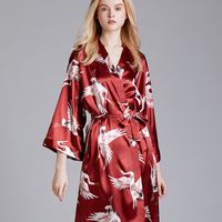 Silk  Pajamas Summer Fashion  New  Long Simple  Red  Robe Home Pajamas Wholesale Nihaojewelry main image 6