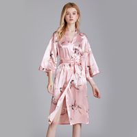 Pyjama En Soie Mode D&#39;été Nouveau Long Simple Rouge Robe Pyjama Maison Gros Nihaojewelry main image 5
