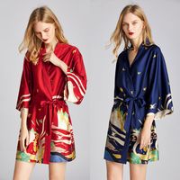 Summer  Fashion Pajamas Silk Robe Bathrobe Morning Robe Mural Printing Home Service Wholesale Nihaojewelry main image 1