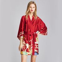 Summer  Fashion Pajamas Silk Robe Bathrobe Morning Robe Mural Printing Home Service Wholesale Nihaojewelry main image 6