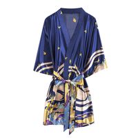 Summer  Fashion Pajamas Silk Robe Bathrobe Morning Robe Mural Printing Home Service Wholesale Nihaojewelry main image 3