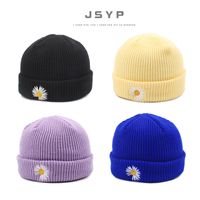 Knitted Hat Embroidery Daisy Flowers Yapi Melon Fur Hat Korean Fashion Wild New Solid Color Couple Tide Brand Cold Hat Wholesale Nihaojewelry main image 1