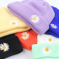 Knitted Hat Embroidery Daisy Flowers Yapi Melon Fur Hat Korean Fashion Wild New Solid Color Couple Tide Brand Cold Hat Wholesale Nihaojewelry main image 4