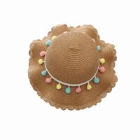Children's Hats Girls Summer Shade Sunscreen Seaside Sun Hats Sweet Cute Crossbody Bag Colored Ball Lotus Leaf Straw Hat Wholesale Nihaojewelry main image 6